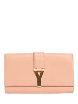 Pre-loved SAINT LAURENT Chyc Leather Clutch Bag, Peach, Peach