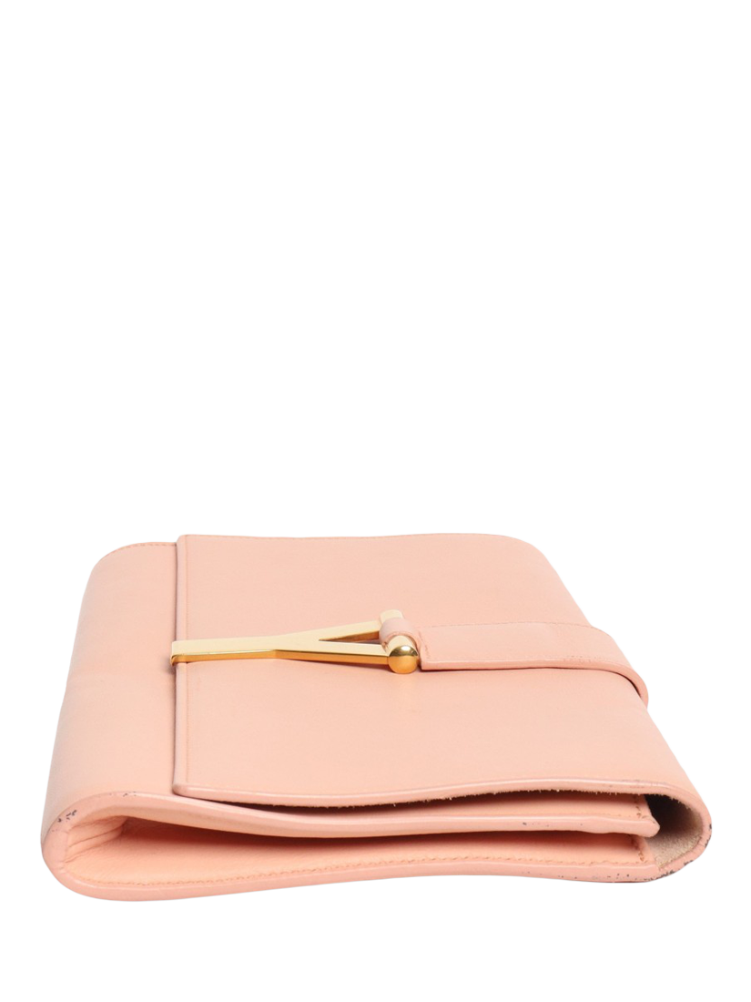 Product image 9 of 9, which shows Pre-loved SAINT LAURENT Chyc Leather Clutch Bag, Peach