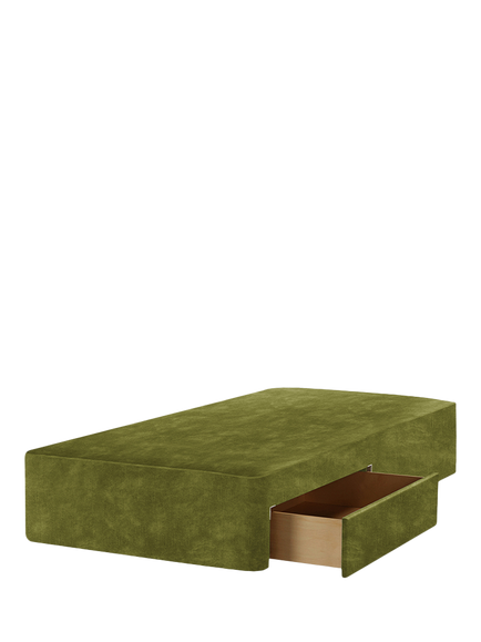 John Lewis Pocket Sprung Upholstered 2 Drawer Divan Base, Single, Velvet Moss