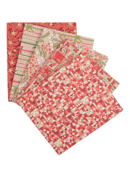 Liberty Fabrics Jolly Countdown Lasenby Cotton Fat Quarter Quilting Fabric, Pack of 5, Red, Red