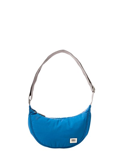 ROKA London Farringdon Taslon Half Moon Shoulder Bag, Malibu Blue