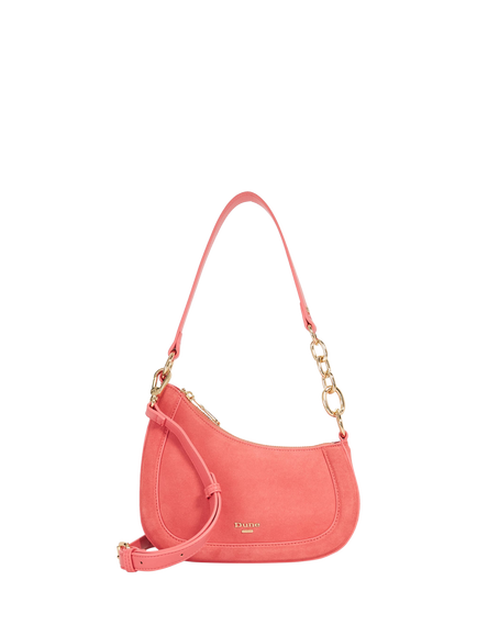 Dune London Direction Asymmetric Chain Detail Suede Shoulder Bag, Pink