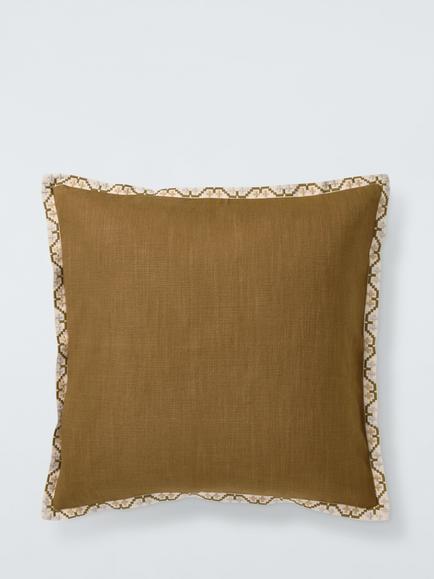 John Lewis Embroidered Border Cushion, Green