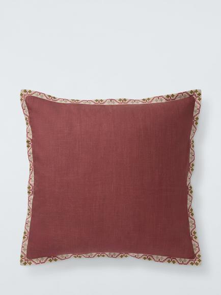 John Lewis Embroidered Border Cushion, Pink