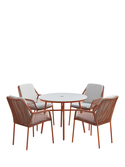 LG Outdoor Malibu 4-Seater Round Garden Dining Table & Chairs Set, Terracotta
