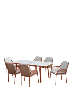 LG Outdoor Malibu 6-Seater Rectangular Garden Dining Table & Chairs Set, Terracotta