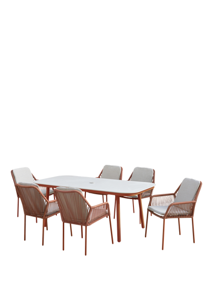 LG Outdoor Malibu 6-Seater Rectangular Garden Dining Table & Chairs Set, Terracotta