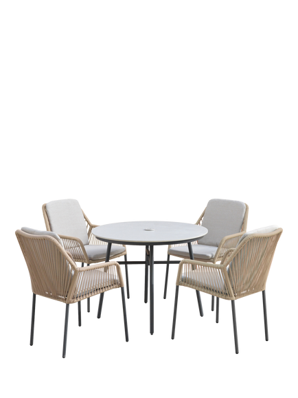LG Outdoor Malibu 4-Seater Round Garden Dining Table & Chairs Set, Wheat