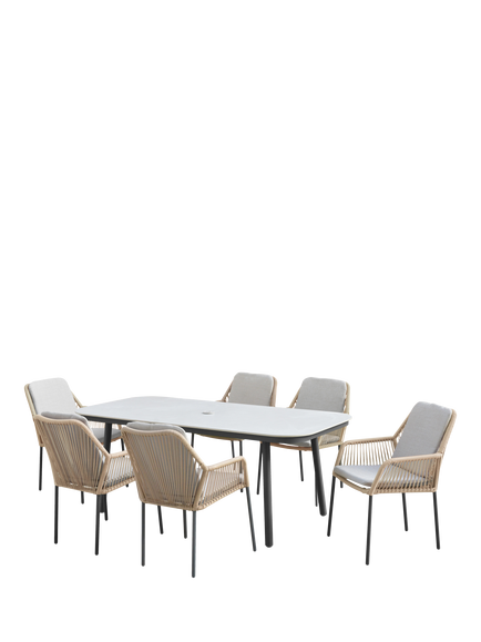 LG Outdoor Malibu 6-Seater Rectangular Garden Dining Table & Chairs Set, Wheat