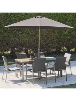 LG Outdoor Sanctuary 6-Seater Rectangular Garden Dining Table & Chairs Set with Parasol, Birch Grey - view 2, Birch Grey