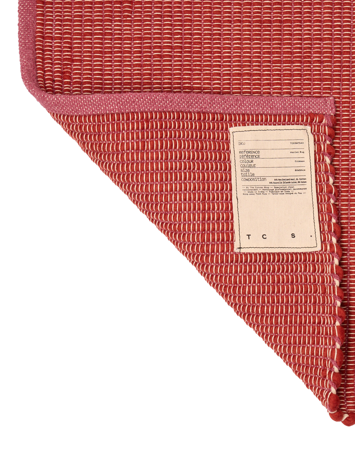 The Conran Shop Marlon Hand Woven Wool Rich Rug, Crimson, L300 x W200 cm