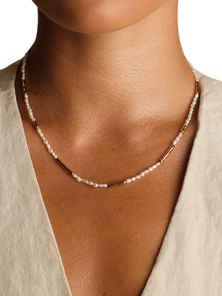 Astrid & Miyu Molten Pearl Necklace, Yellow Gold - view 2, Yellow Gold