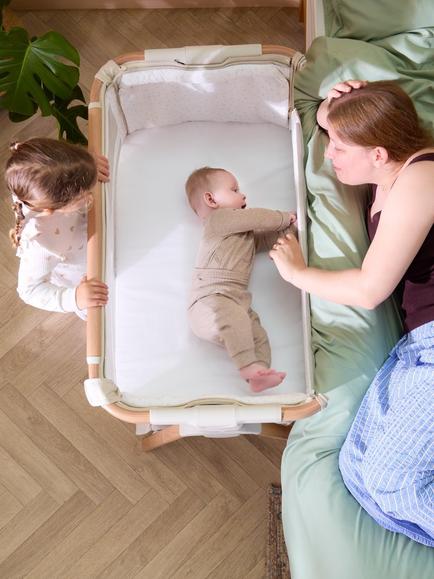 Tutti Bambini CoZee XL Bedside Crib & Cot, Scandinavian Walnut/Ecru - view 2, Walnut/Ecru
