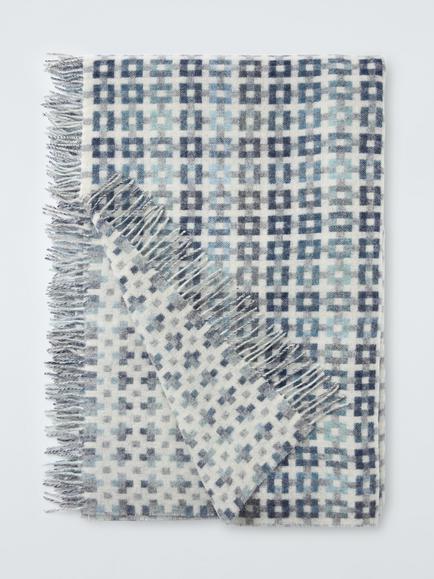 John Lewis Cable Check Shetland Wool Throw, Blue