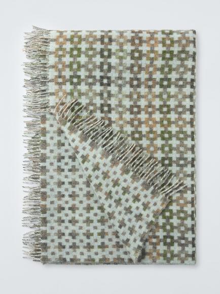 John Lewis Cable Check Shetland Wool Throw, Green
