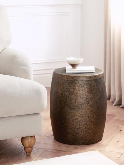 John Lewis Malwa Round Steel Side Table, Metallic Brass - view 2, Metallic Brass