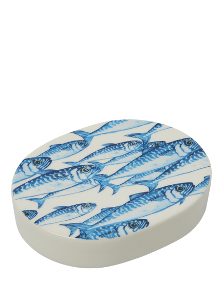 BlissHome Mackerel Ceramic Soap Dish, Blue, Blue