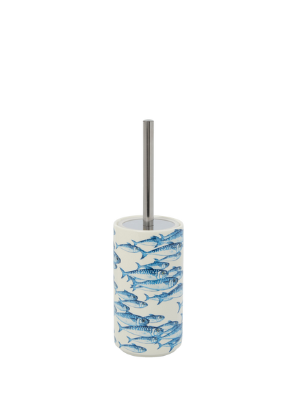 BlissHome Mackerel Ceramic Toilet Brush, Blue, Blue
