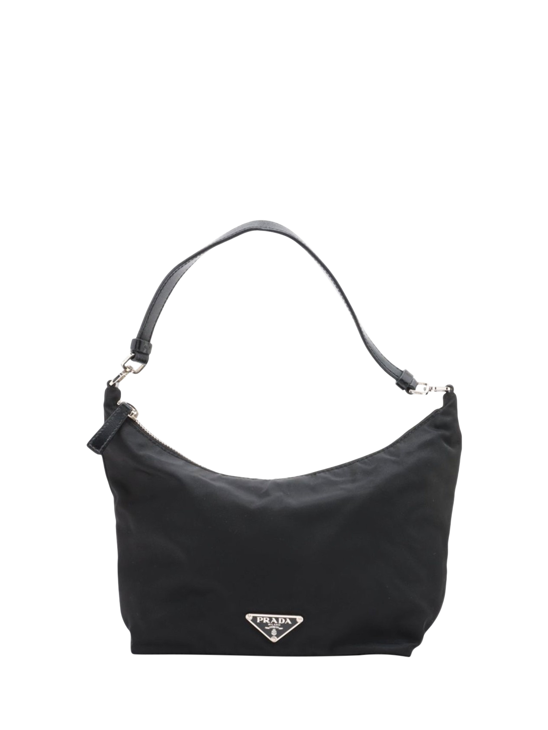 Product image 1 of 10, which shows Pre-loved Prada Nylon & Leather Shoulder Bag, Black