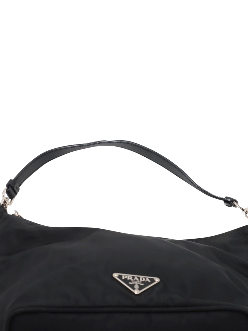 Product image 6 of 10, which shows Pre-loved Prada Nylon & Leather Shoulder Bag, Black