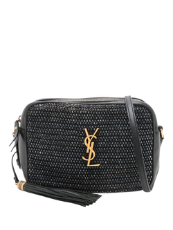 Pre-loved SAINT LAURENT Paris Roux Raffia & Leather Crossbody Pouch Bag, Black, Black