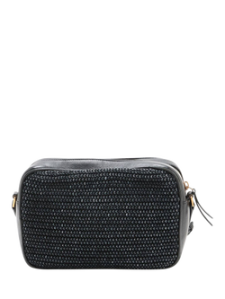 Pre-loved SAINT LAURENT Paris Roux Raffia & Leather Crossbody Pouch Bag, Black - view 2, Black