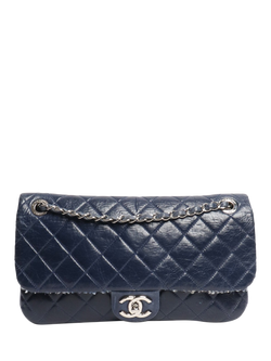 Pre-loved CHANEL 2014 Lambskin Leather & Tweed Shoulder Bag, Navy, Navy