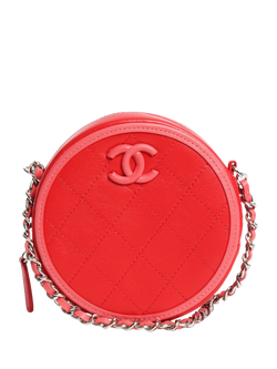 Pre-loved CHANEL 2019 Lambskin Leather Round Crossbody Bag, Red, Red