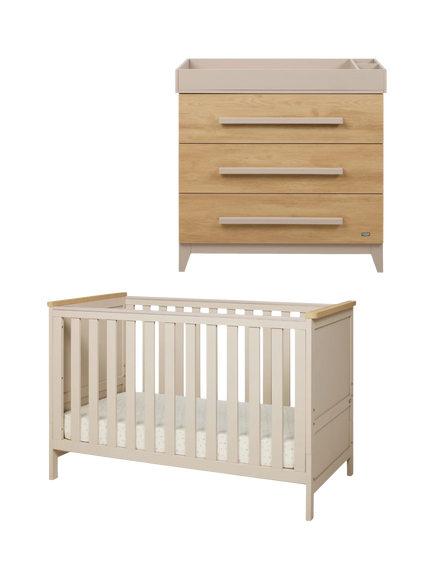 Tutti Bambini Misha Cotbed, Pocket Sprung Mattress & Hallee Changing Table Dresser, Mushroom