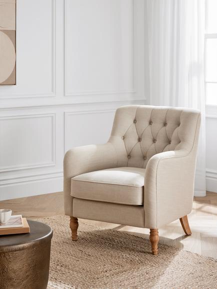 John Lewis Classic Button Armchair, Light Leg, Biscuit - view 2, Biscuit