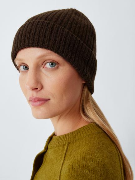 John Lewis Cashmere Rib Knit Beanie Hat, Choc