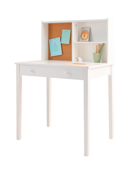 Great Little Trading Co Junior Tall Study Desk & Pinboard, White, White