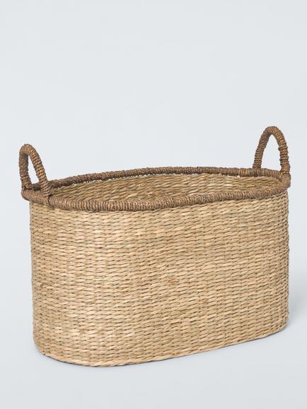 John Lewis Tate Seagrass Oval Basket, Natural/Black, Natural Black