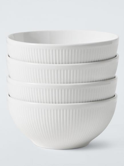 John Lewis Radial Porcelain Cereal Bowl, Set of 4, 15cm, White, White White