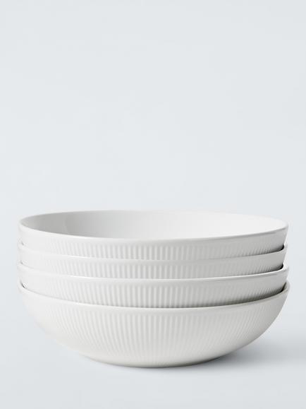 John Lewis Radial Porcelain Pasta Bowl, Set of 4, 22cm, White, White White