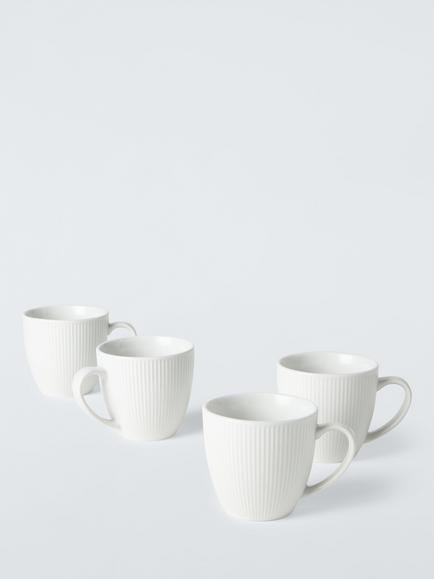 John Lewis Radial Porcelain Mug, Set of 4, 355ml, White, White White