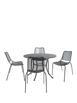 KETTLER Arna 4-Seater Round Garden Dining Table & Chairs Set, Dark Grey, Dark Grey
