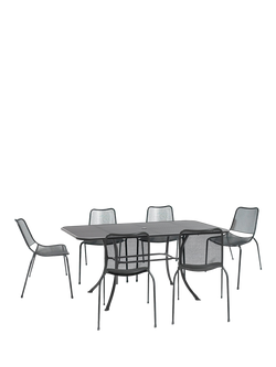 KETTLER Arna 6-Seater Rectangular Garden Dining Table & Chairs Set, Dark Grey, Dark Grey