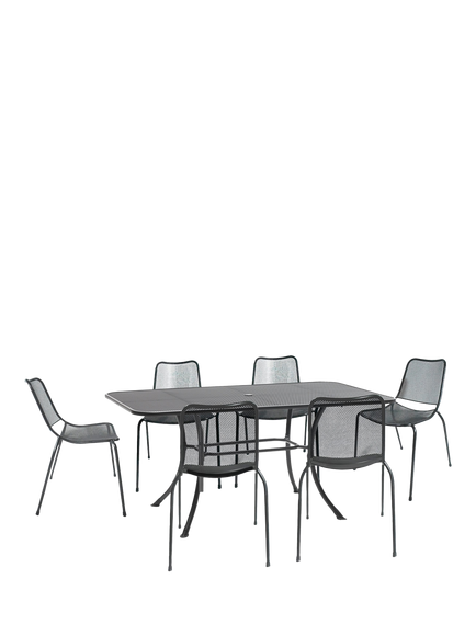 KETTLER Arna 6-Seater Rectangular Garden Dining Table & Chairs Set, Dark Grey, Dark Grey