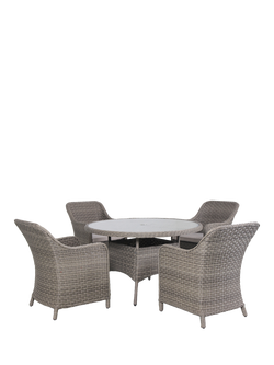 KETTLER Charlbury Woven 4-Seater Round Garden Dining Table & Chairs Set, Natural, Natural