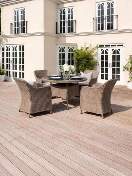 KETTLER Charlbury Woven 4-Seater Round Garden Dining Table & Chairs Set, Natural - view 2, Natural