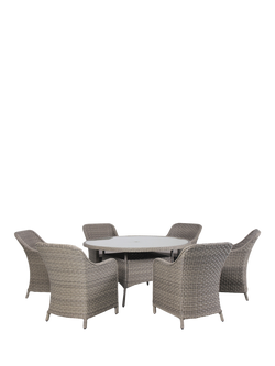 KETTLER Charlbury Woven 6-Seater Round Garden Dining Table & Chairs Set, Natural, Natural