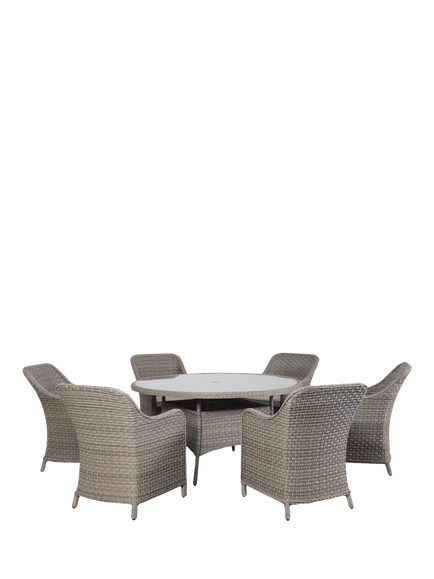 KETTLER Charlbury Woven 6-Seater Round Garden Dining Table & Chairs Set, Natural, Natural