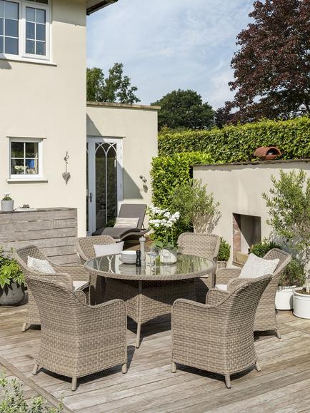 KETTLER Charlbury Woven 6-Seater Round Garden Dining Table & Chairs Set, Natural - view 2, Natural