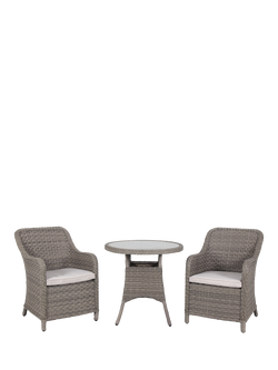 KETTLER Charlbury Woven 2-Seater Round Garden Bistro Table & Chairs Set, Natural, Natural