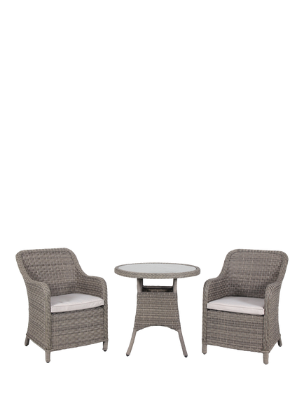 KETTLER Charlbury Woven 2-Seater Round Garden Bistro Table & Chairs Set, Natural, Natural