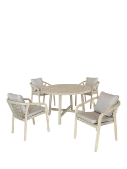 KETTLER Cora Rope 4-Seater Round Garden Dining Table & Chairs Set, FSC-Certified (Acacia Wood), Natural, Natural