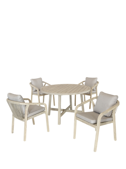 KETTLER Cora Rope 4-Seater Round Garden Dining Table & Chairs Set, FSC-Certified (Acacia Wood), Natural, Natural