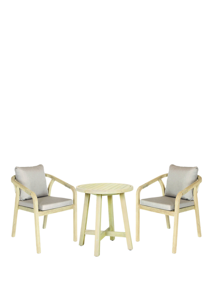 KETTLER Cora Rope 2-Seater Round Garden Bistro Table & Chairs Set, FSC-Certified (Acacia Wood), Natural, Natural