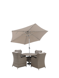 KETTLER Derwent Woven 4-Seater Round Garden Dining Table & Chairs Set with Parasol & Base, Brown, Brown